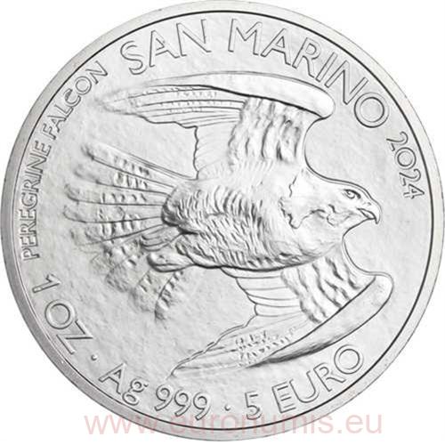 5 euro 2024 San Maríno BU 1 Oz Ag, Peregrine Falcon