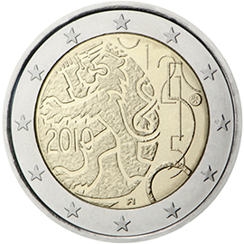 2 euro 2010 Fínsko cc.UNC, menový dekrét