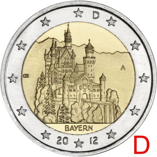 2 euro 2012 D Nemecko cc.UNC, Bavorsko