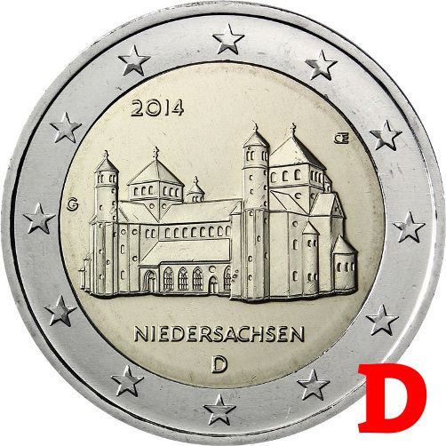 2 euro 2014 D Nemecko cc.UNC Dolné Sasko