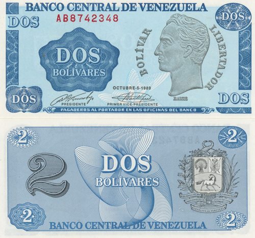 2 Bolívares 1989 Venezuela UNC séria AB