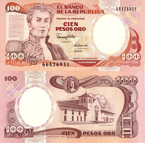 100 Pesos Oro 1991 Kolumbia UNC 