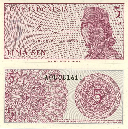5 Sen 1964 Indonézia UNC séria AOL