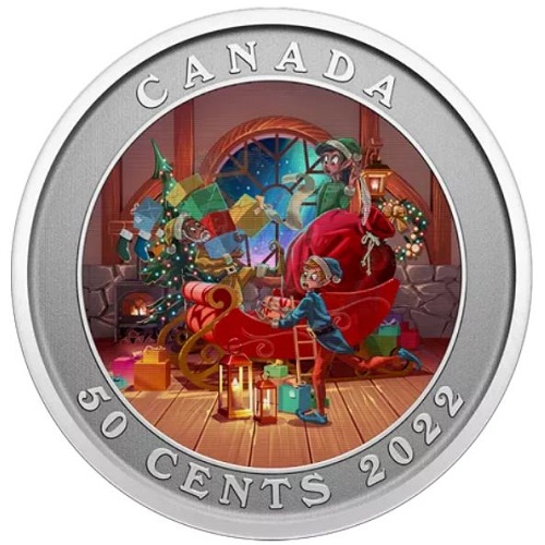 50 cents 2022 Kanada PROOF farbená BU Santa's Sleigh