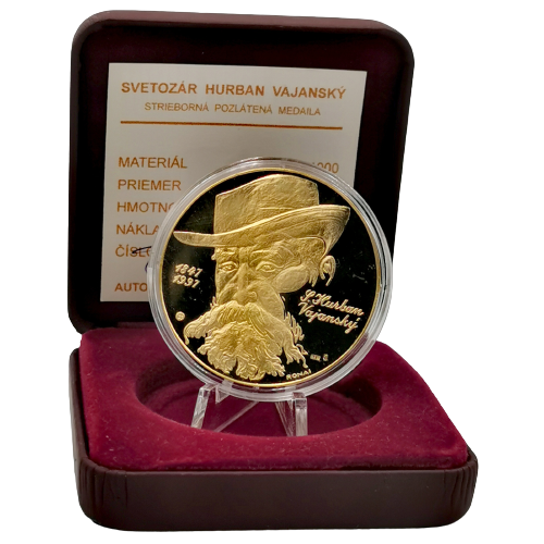 Strieborná medaila, pozlátená, Svetozár Hurban Vajanský, podpis autora