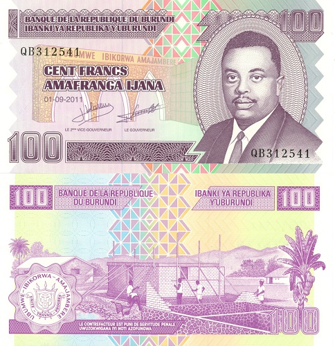 100 Francs 2011 Burundi UNC séria QB