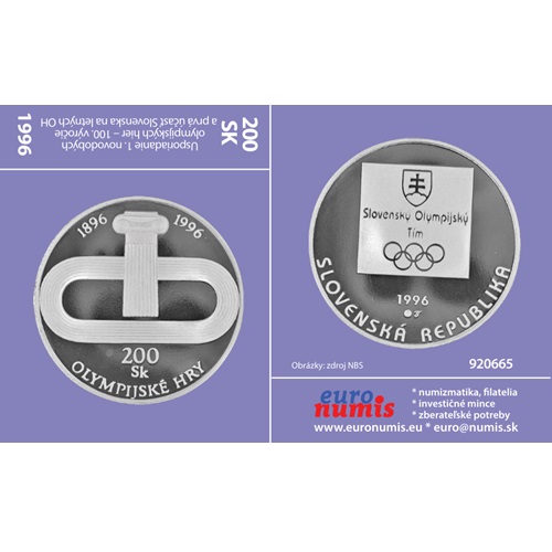 Papierový prebal na 200 korún 1996 Slovensko PROOF, Novodobé olympijske hry