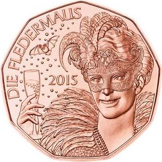 5 euro 2015 Rakúsko UNC Netopier (opereta)