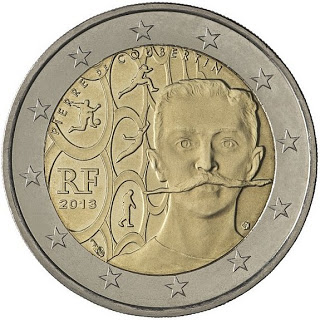2 euro 2013 Francúzsko cc.UNC, Pierre de Coubertin