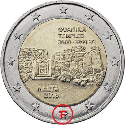 2 euro 2016 Malta cc.UNC Chrámy Ggantija + značka mincovne (F)