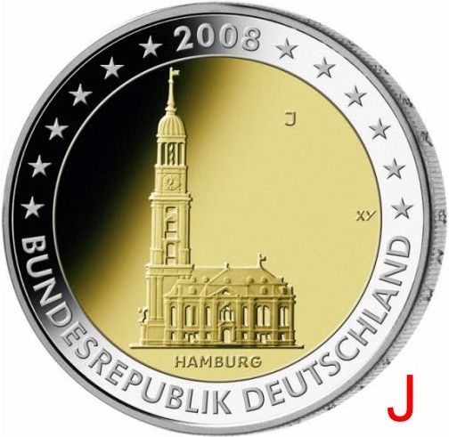 2 euro 2008 J Nemecko cc.UNC, Hamburg