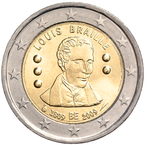 2 euro 2009 Belgicko cc.UNC Louis Braille