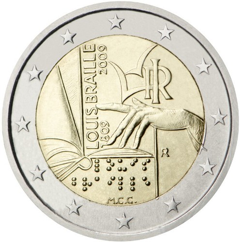 2 euro 2009 Taliansko cc.UNC Louis Braille