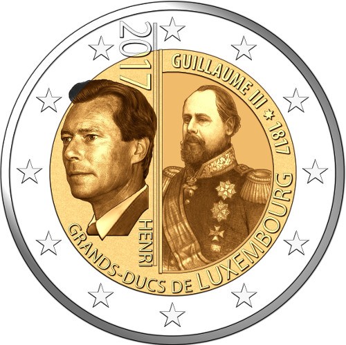 2 euro 2017 Luxembursko cc.UNC, veľkovojvoda Guillaumea III