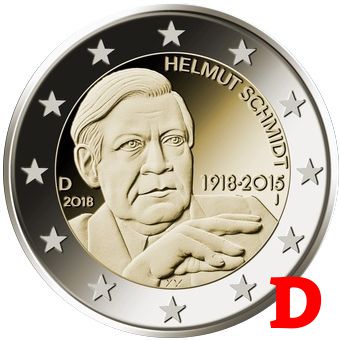 2 euro 2018 D Nemecko cc.UNC, Helmut Schmidt 