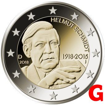 2 euro 2018 "G" Nemecko cc.UNC Helmut Schmidt