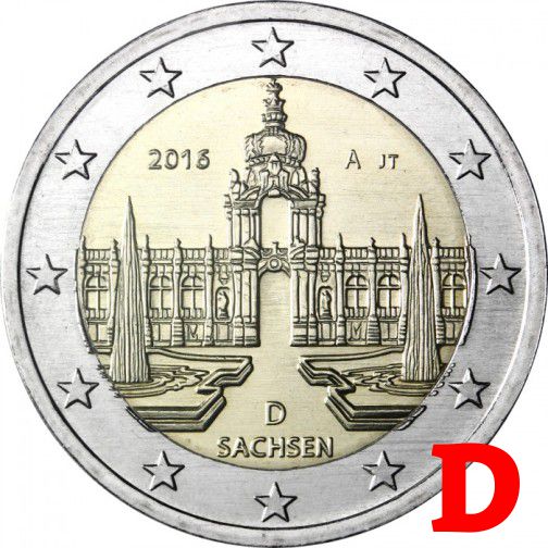 2 euro 2016 Nemecko D cc.UNC Sasko
