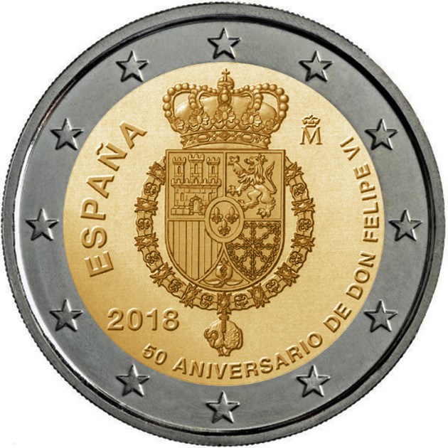 2 euro 2018 Španielsko cc.UNC, jubileum kráľa FILIPA VI