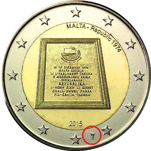 2 euro 2015 Malta cc.UNC Vyhlásenie Maltskej republiky + značka mincovne