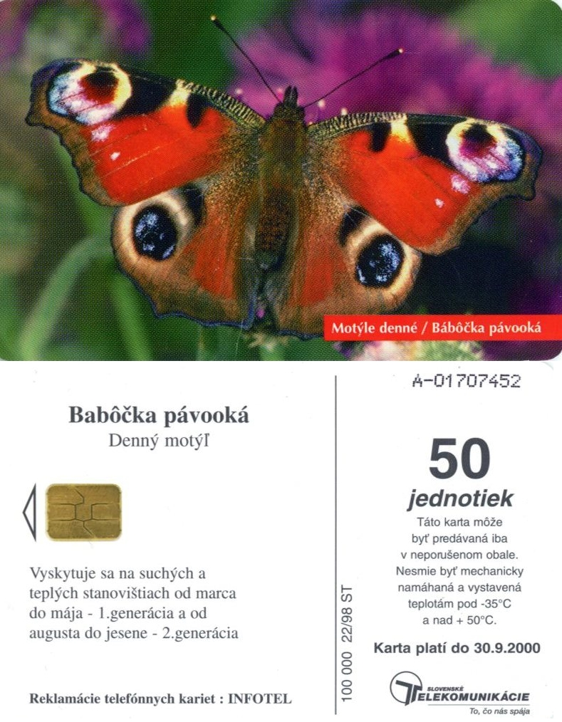 Tel.Karta, 1998, Slovensko, ST, Babôčka pávooká, nepoužitá, (22/98)