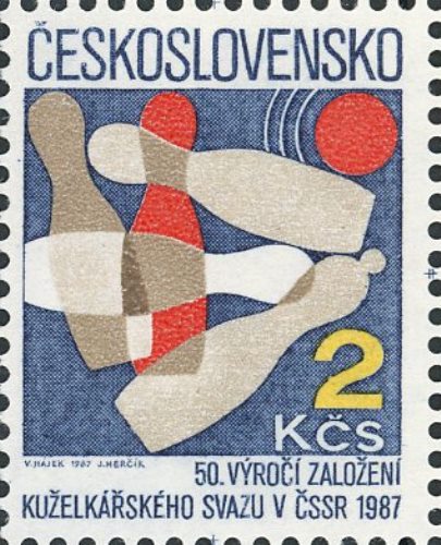 Známka 1987 Československo 50. výr. zal. kuželkárskeho svazu