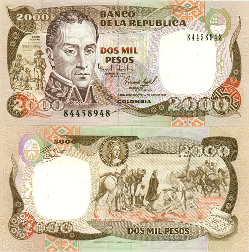 2000 Pesos 1993 Kolumbia UNC 
