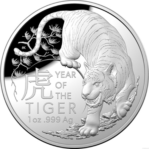 5 Dollars 2022 Austrália PROOF 1 Oz Ag Lunar Tiger