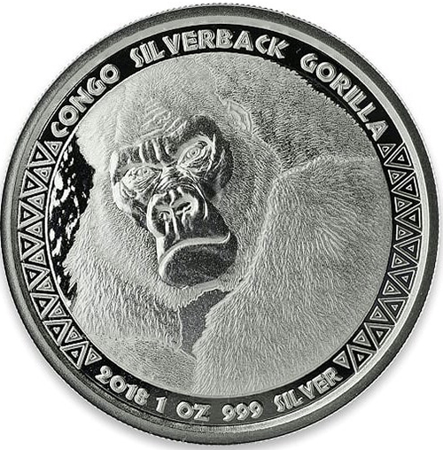 5000 Francs 2018 Kongo BU 1 Oz Ag Silverback Gorilla
