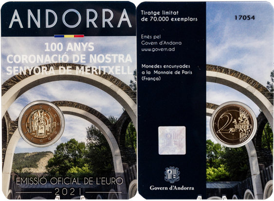 2 euro 2021 Andorra cc.BU karta Panna Mária z Meritxell