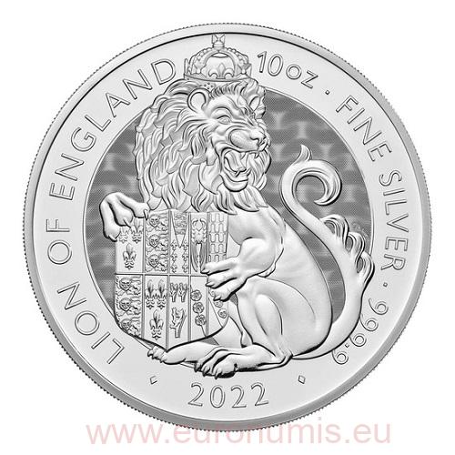 10 Pounds 2022 Anglicko BU 10 Oz Ag Lion of England (Y:3:5)