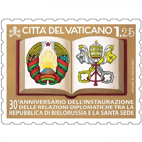 Známka 2022 Vatikán čistá, diplomacia Svätá stolica a Bielorusko