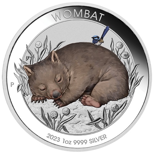 Dollar 2023 Austrália BU karta farbená 1 Oz Ag Australian Wombat (X:1:3)