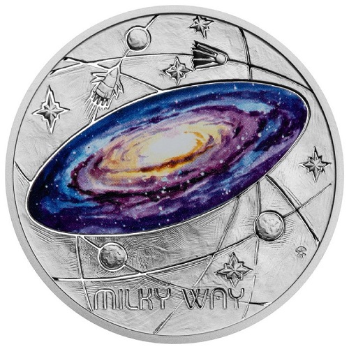 Dollar 2022 Niue PROOF farbená 1 Oz Ag Milky Way