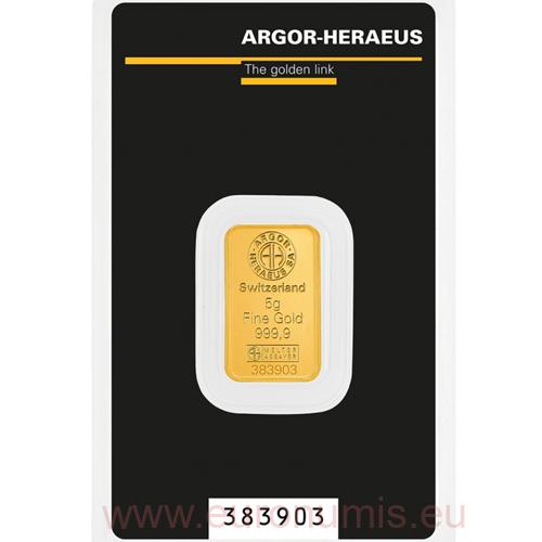 Investičné zlato - zlatá tehlička 5 g  999,9 Argor-Heraeus 