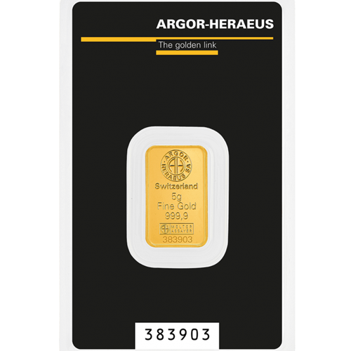 Investičné zlato - zlatá tehlička 5 g  999,9 Argor-Heraeus 