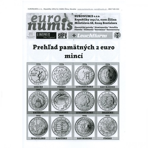 Brožura, Prehľad pamätných 2 euro mincí, čiernobiely 2023/2024