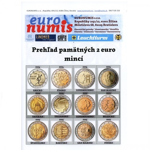 Brožúra, Prehľad pamätných 2 euro mincí, farebný 2023/2024