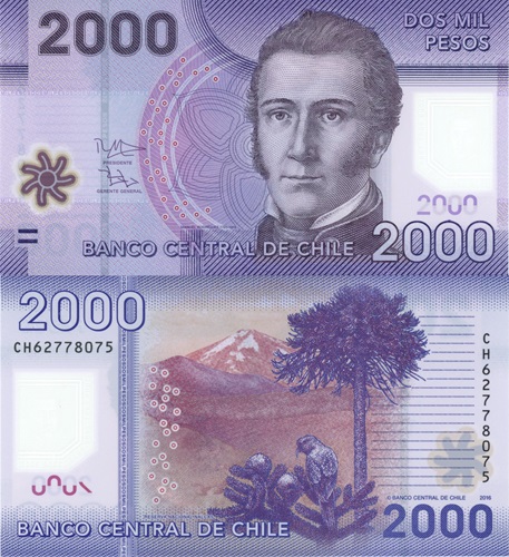 2000 Pesos 2016 Chile UNC séria CH