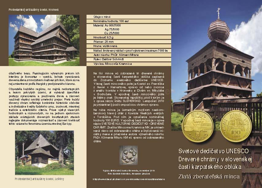 100 euro 2010 Slovensko PROOF, drevené chrámy
