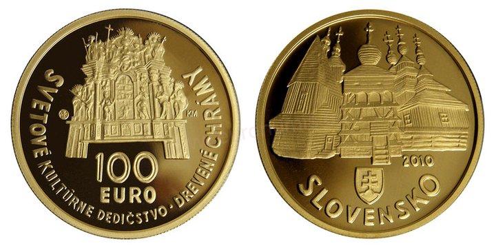 100 euro 2010 Slovensko PROOF, drevené chrámy