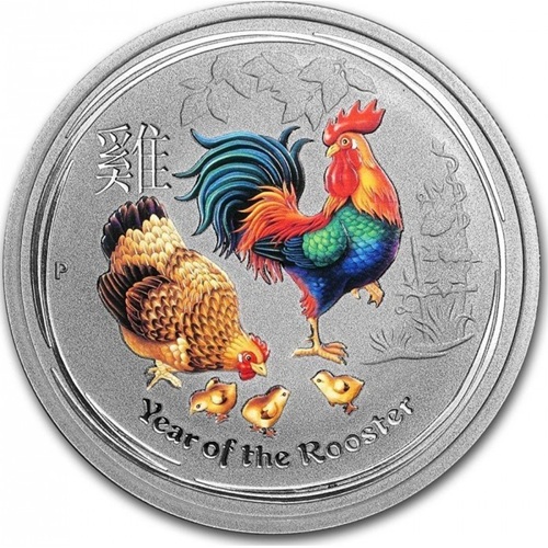25 Cents 2017 Austrália BU farbená 1/4 Oz Ag, Lunar II. - Year of the Rooster