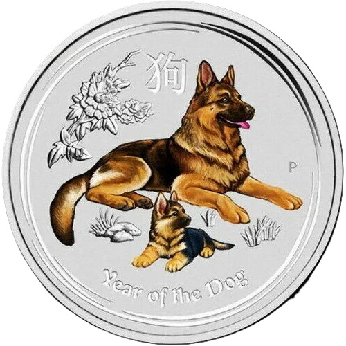 25 Cents 2018 Austrália BU farbená 1/4 Oz Ag, Lunar II. - Year of the Dog