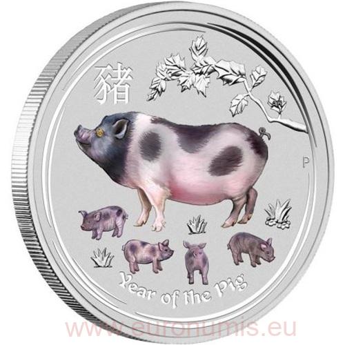 25 Cents 2019 Austrália BU farbená 1/4 Oz Ag, Lunar II. - Year of the Pig