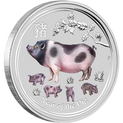 25 Cents 2019 Austrália BU farbená 1/4 Oz Ag, Lunar II. - Year of the Pig