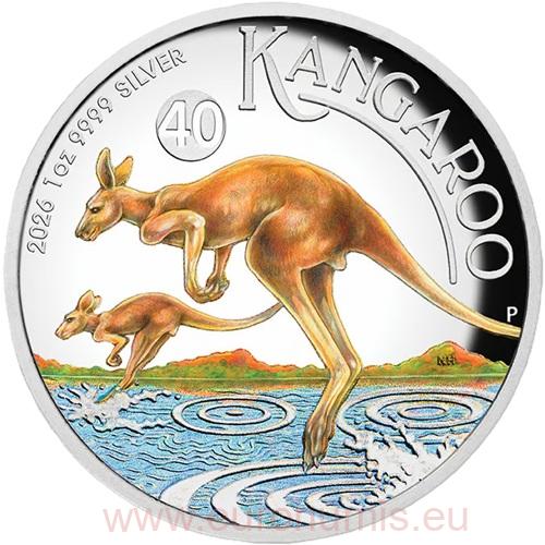 Dollar 2026 Austrália PROOF High Relief farbená 1 Oz Ag, Australian Kangaroo