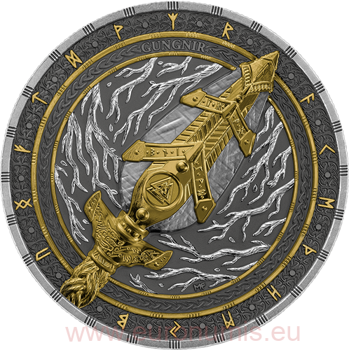 10 Mark 2026 Germania BU farbená Ultra High Relief 2 Oz Ag, Artefacts - Gungnir