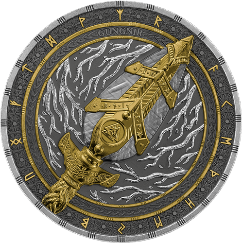 10 Mark 2026 Germania BU farbená Ultra High Relief 2 Oz Ag, Artefacts - Gungnir