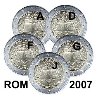 5 x 2 euro 2007 Nemecko A,D,F,G,J cc.UNC Rímska zmluva