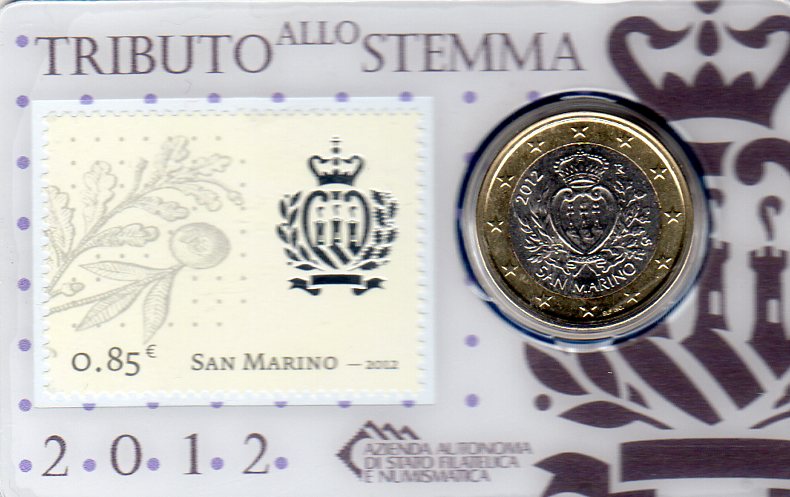 1 euro  + 0,85 € známka 2012 San Marino ob.UNC coincard