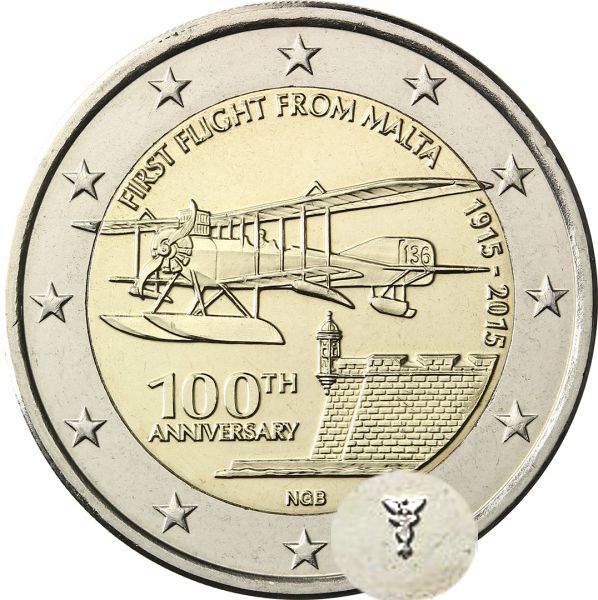 2 euro 2015 Malta cc.UNC Prvý let z Malty + značka mincovne